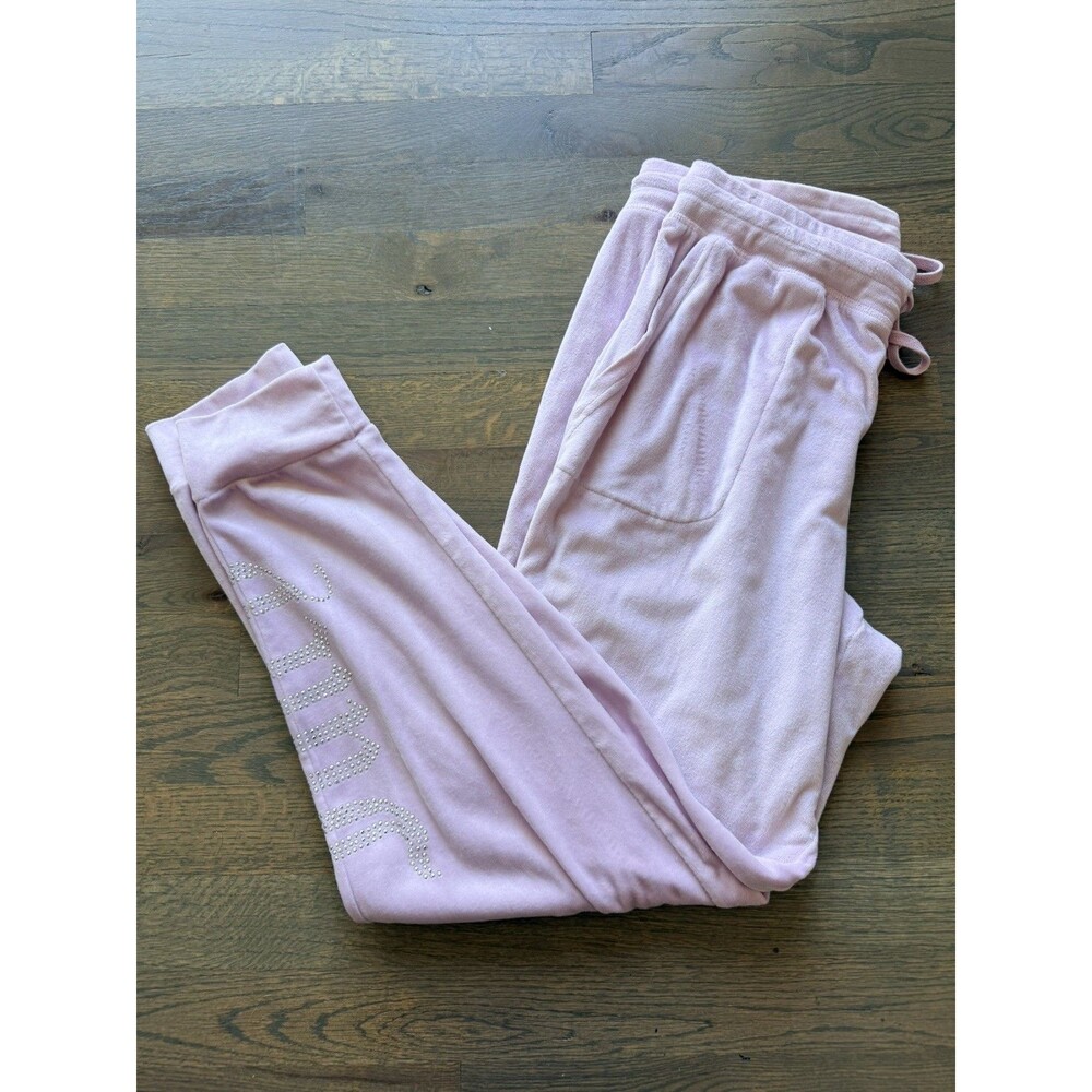 Juicy Couture Light Pink Velour Sleepwear Track Pants Size Medium Rhinestoned